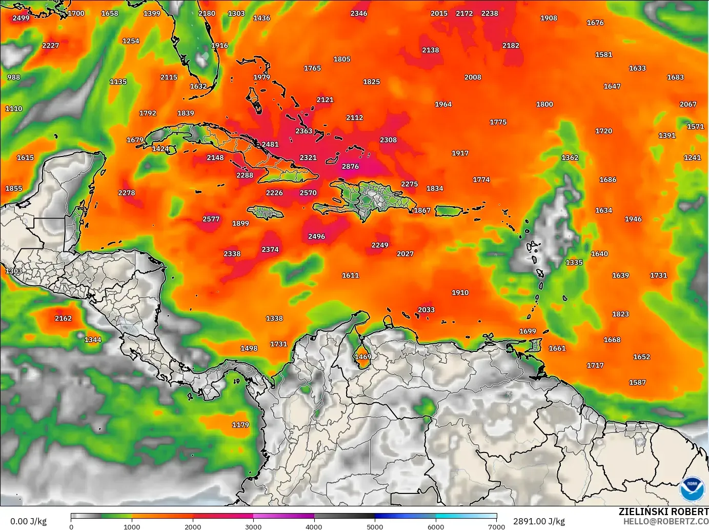 GFS modelo - Caribe, CAPE