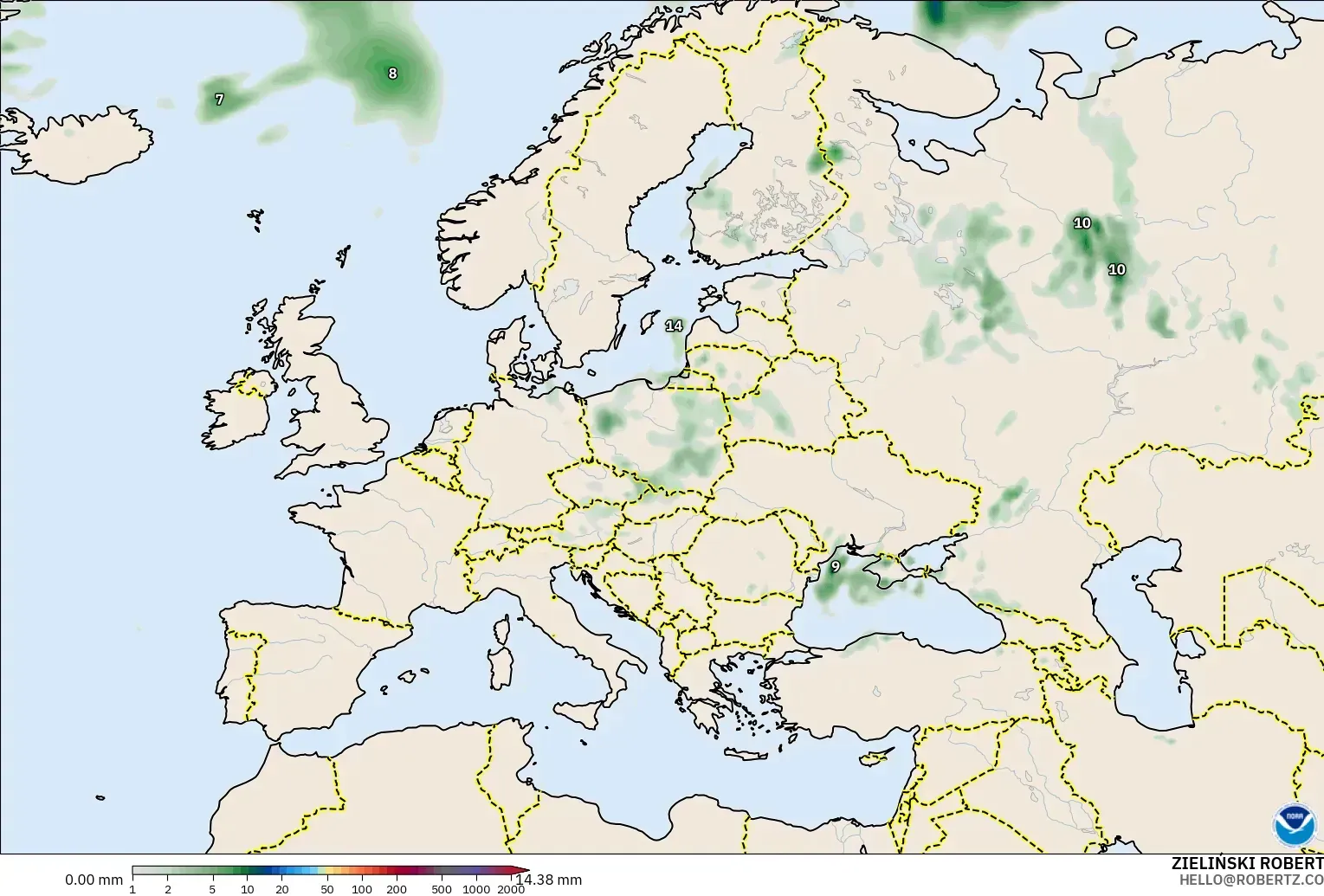 GFS modelo - Europa, Acumulación de precipitación