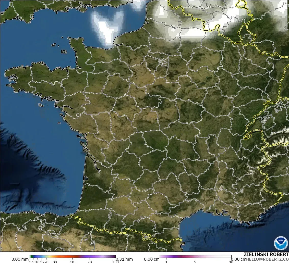 GFS modelo - Francia, Precipitación, nubes y presión