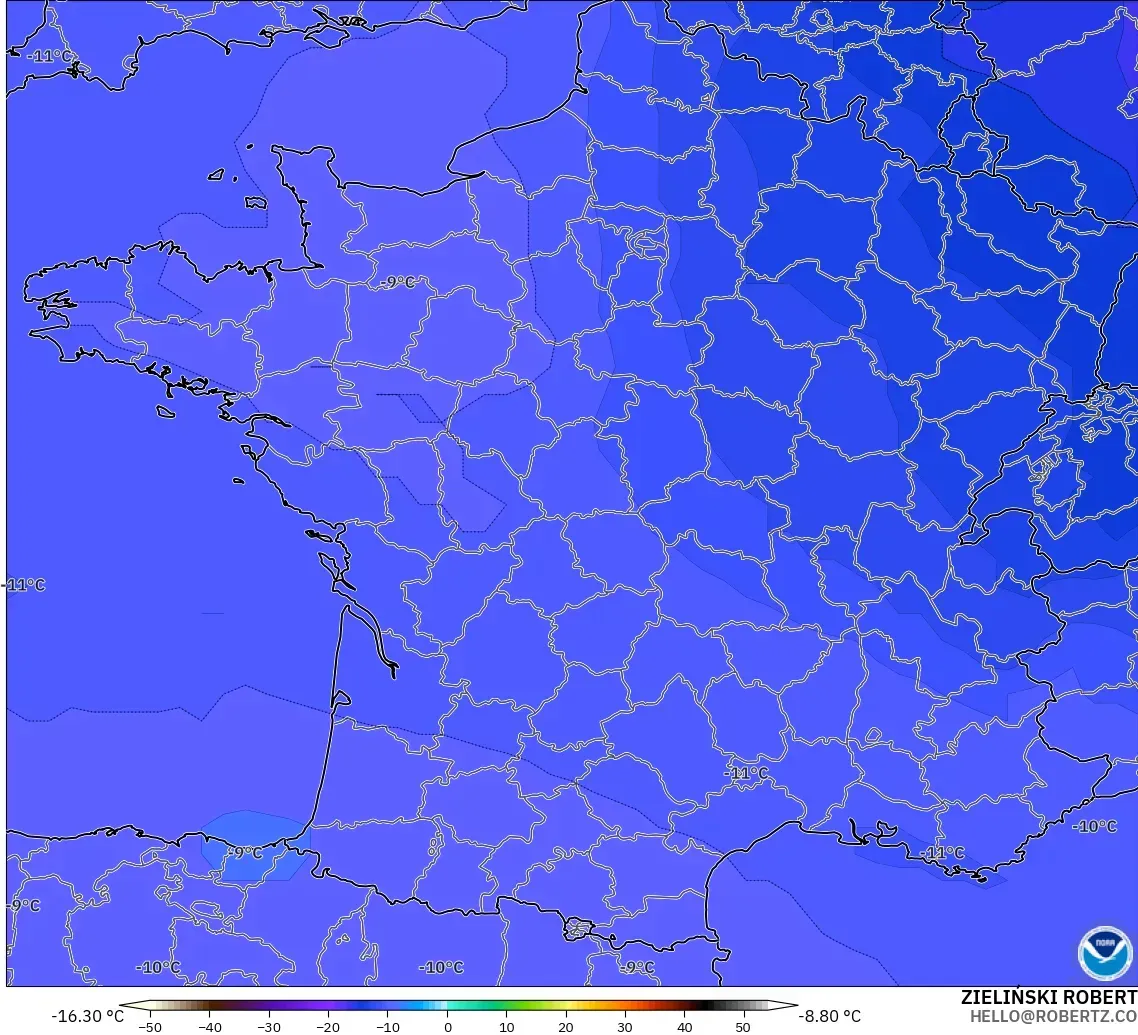 GFS modelo - Francia, Temperatura a 500 hPa