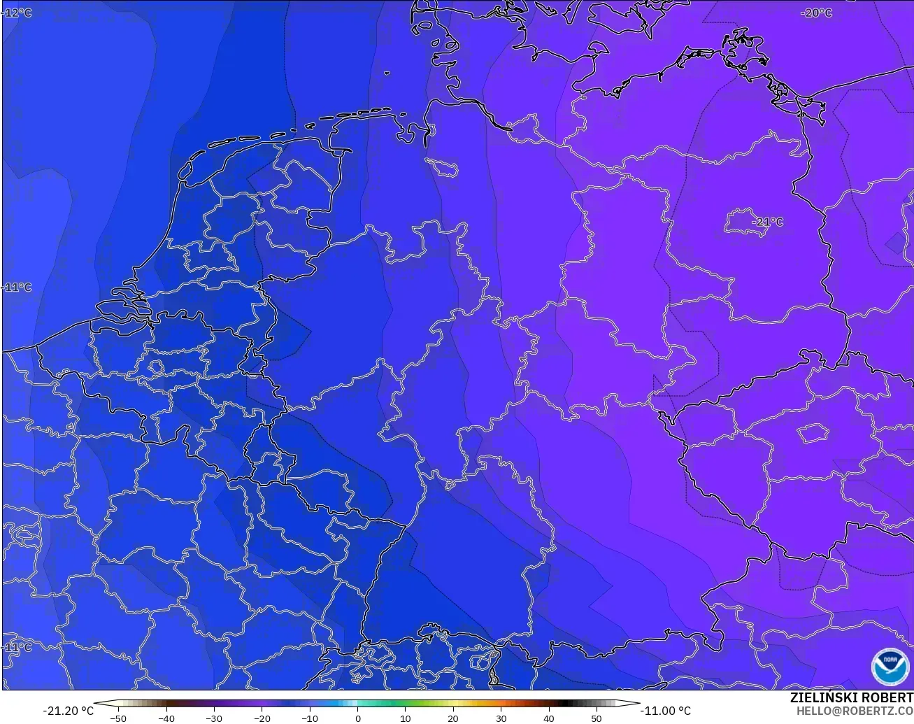 GFS modelo - Alemania, Temperatura a 500 hPa