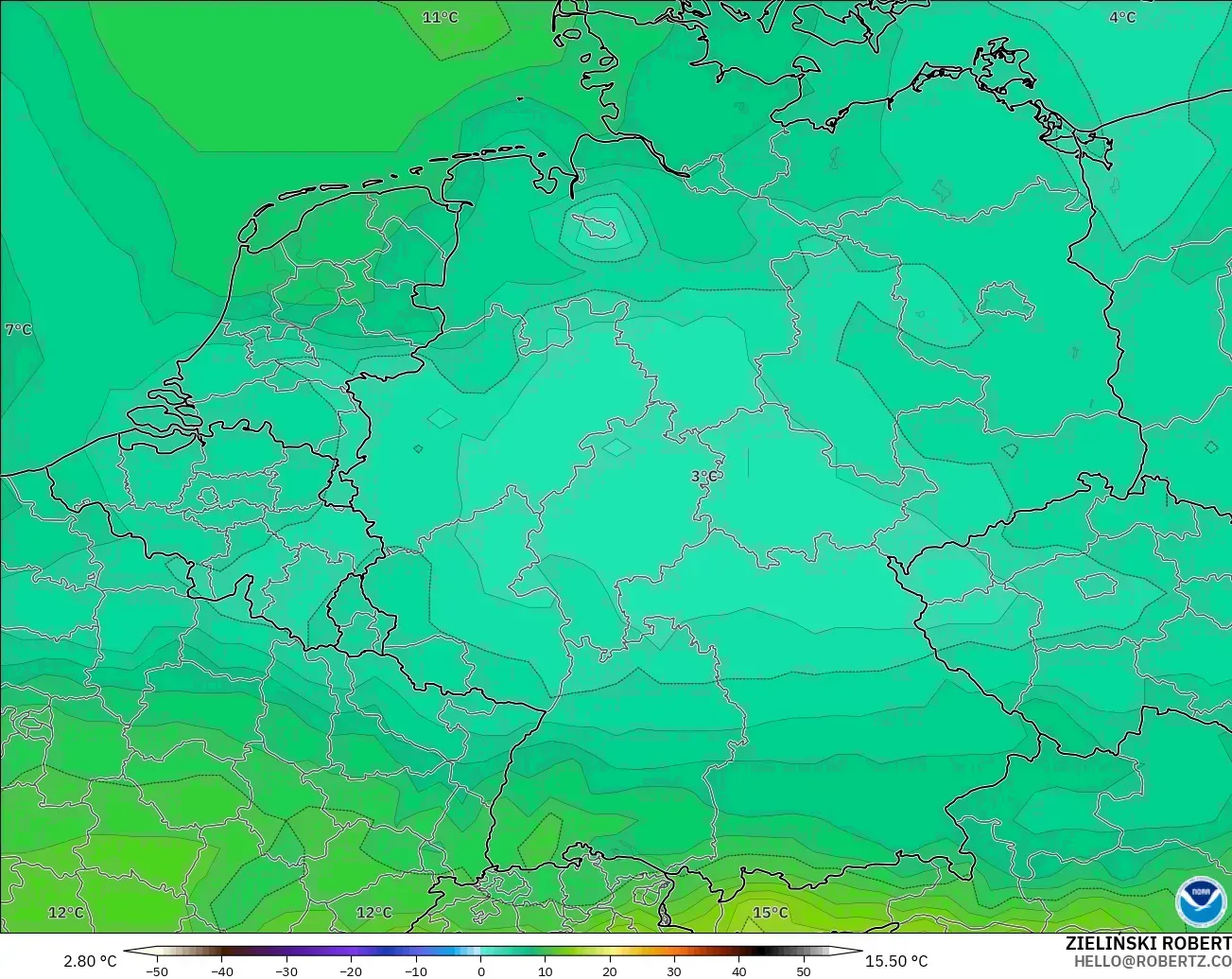 GFS modelo - Alemania, Temperatura a 850 hPa