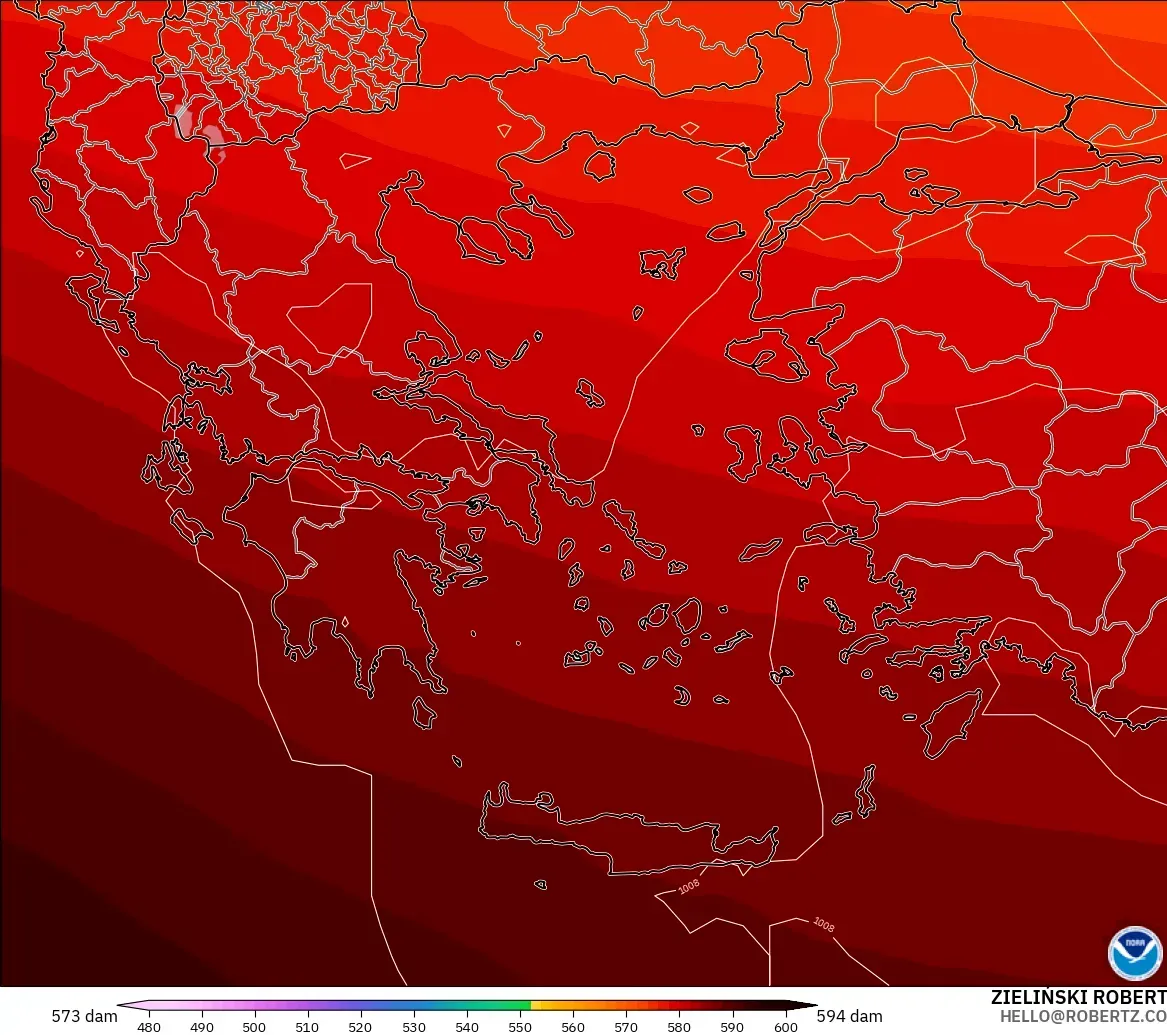 GFS modelo - Grecia, Altura geopotencial a 500 hPa