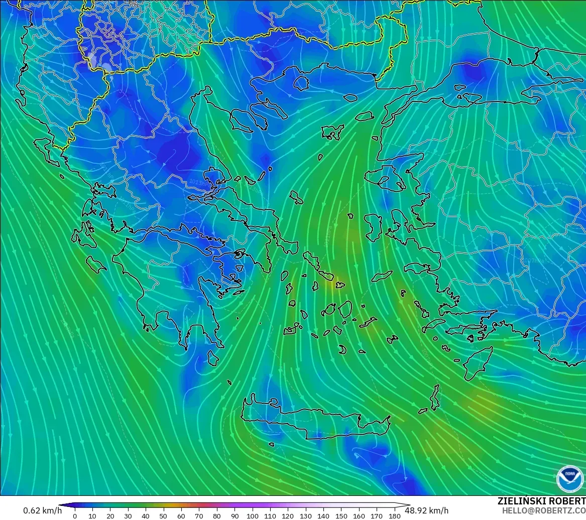 GFS modelo - Grecia, Viento a 10 m