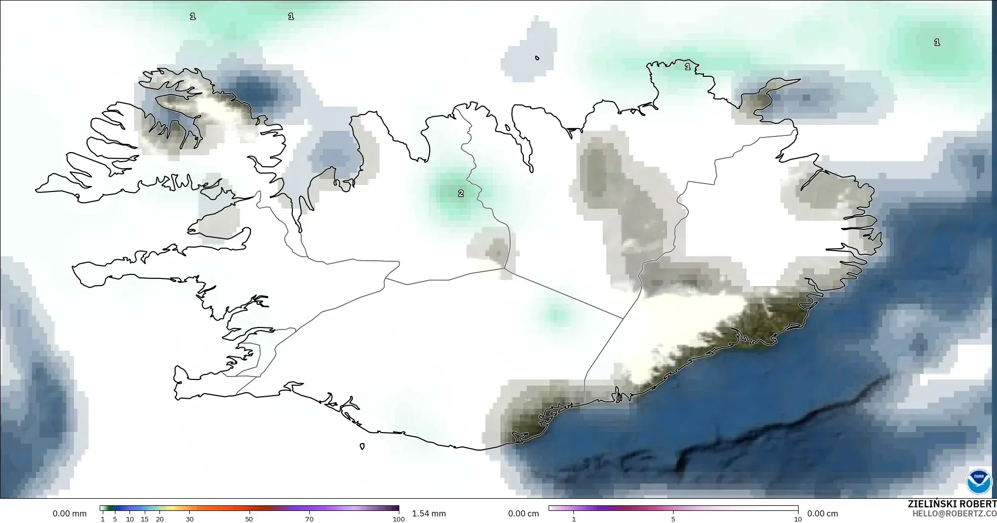 GFS modelo - Islandia, Precipitación, nubes y presión