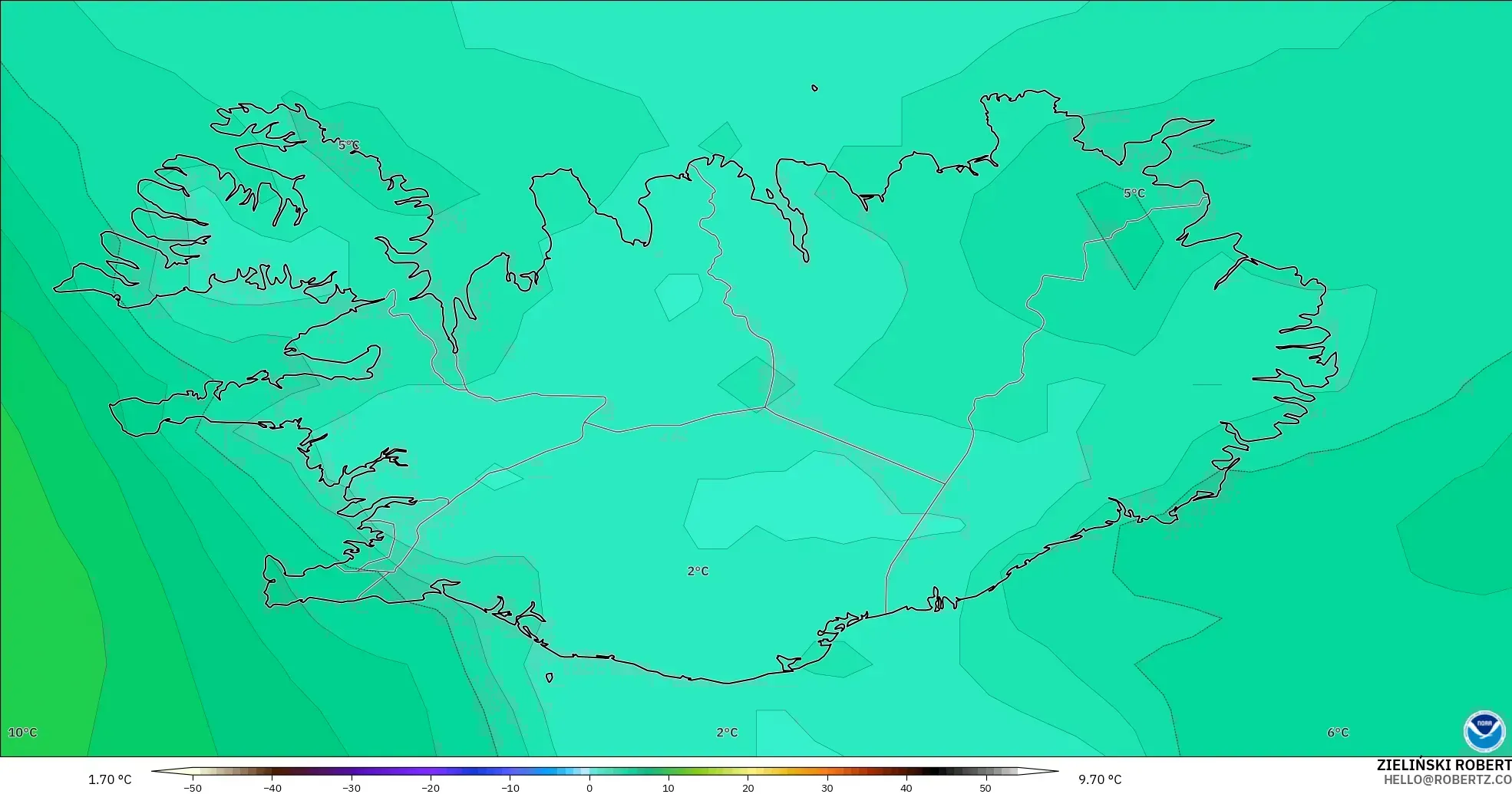 GFS modelo - Islandia, Temperatura a 850 hPa