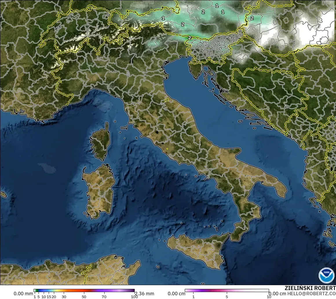 GFS modelo - Italia, Precipitación, nubes y presión