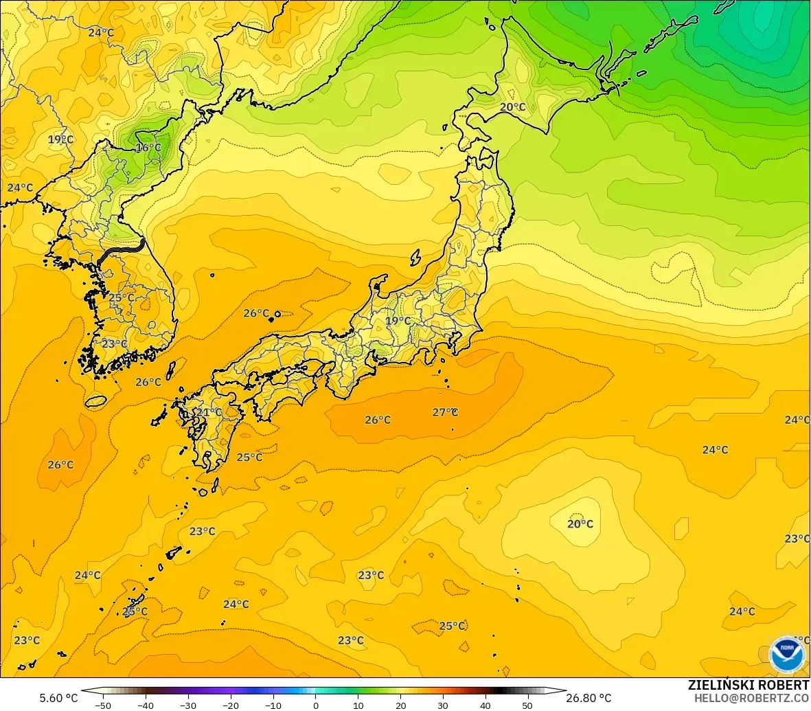 GFS modelo - Japón, Punto de rocío a 2 m