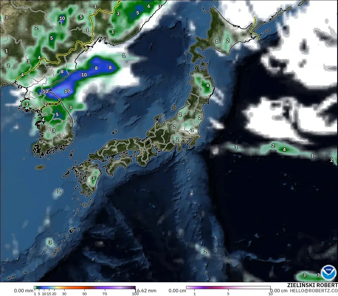 GFS modelo - Japón, Precipitación, nubes y presión