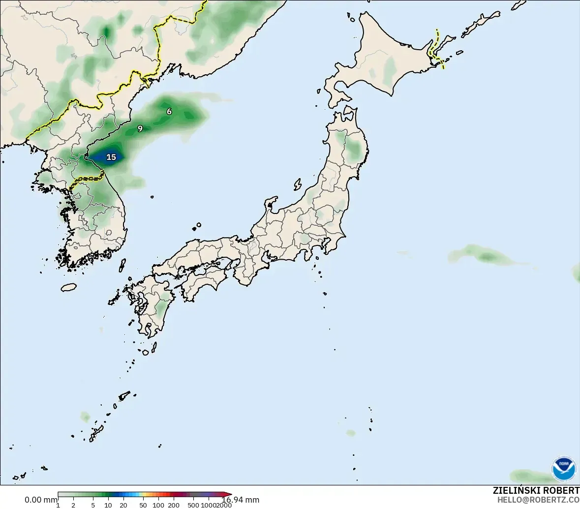 GFS modelo - Japón, Acumulación de precipitación