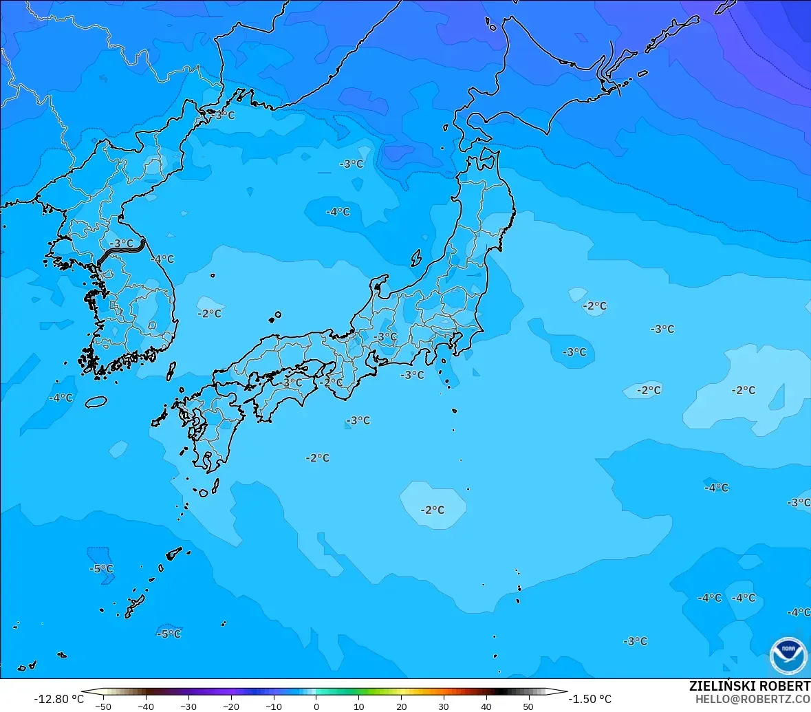 GFS modelo - Japón, Temperatura a 500 hPa