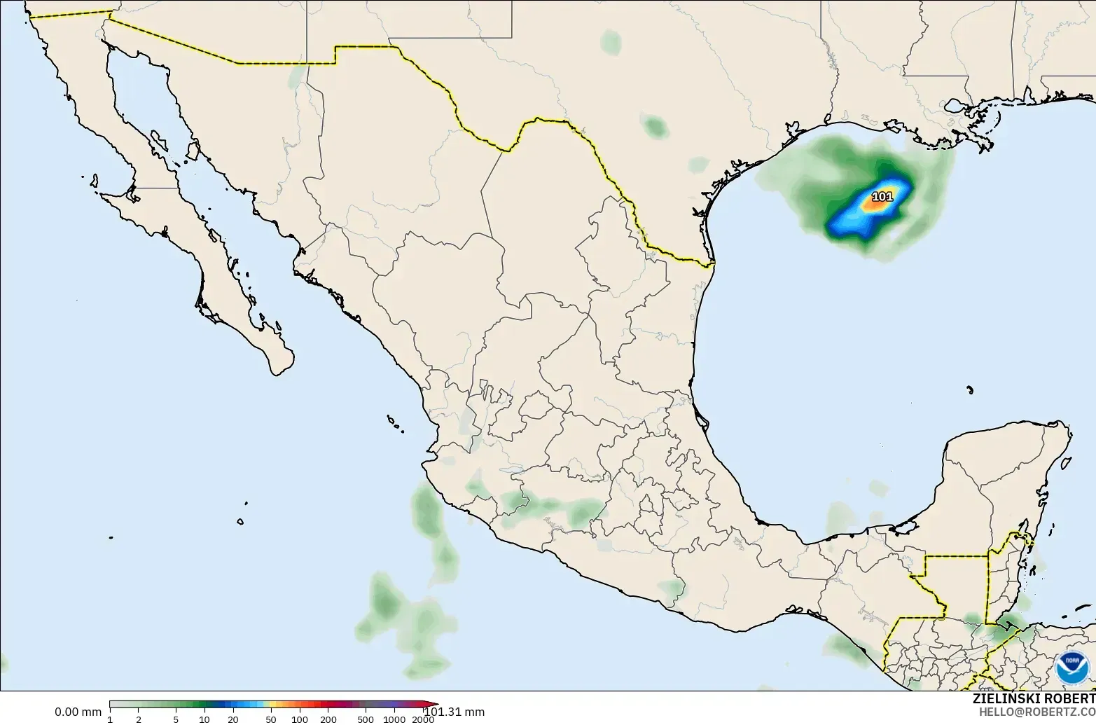 GFS modelo - México, Acumulación de precipitación