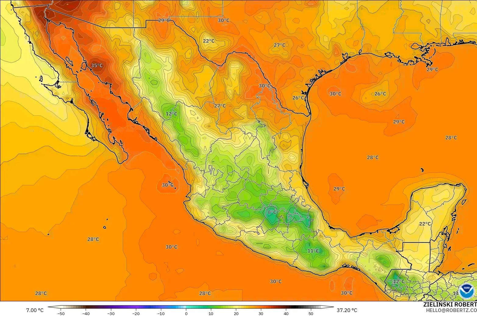 GFS modelo - México, Temperatura a 2 m
