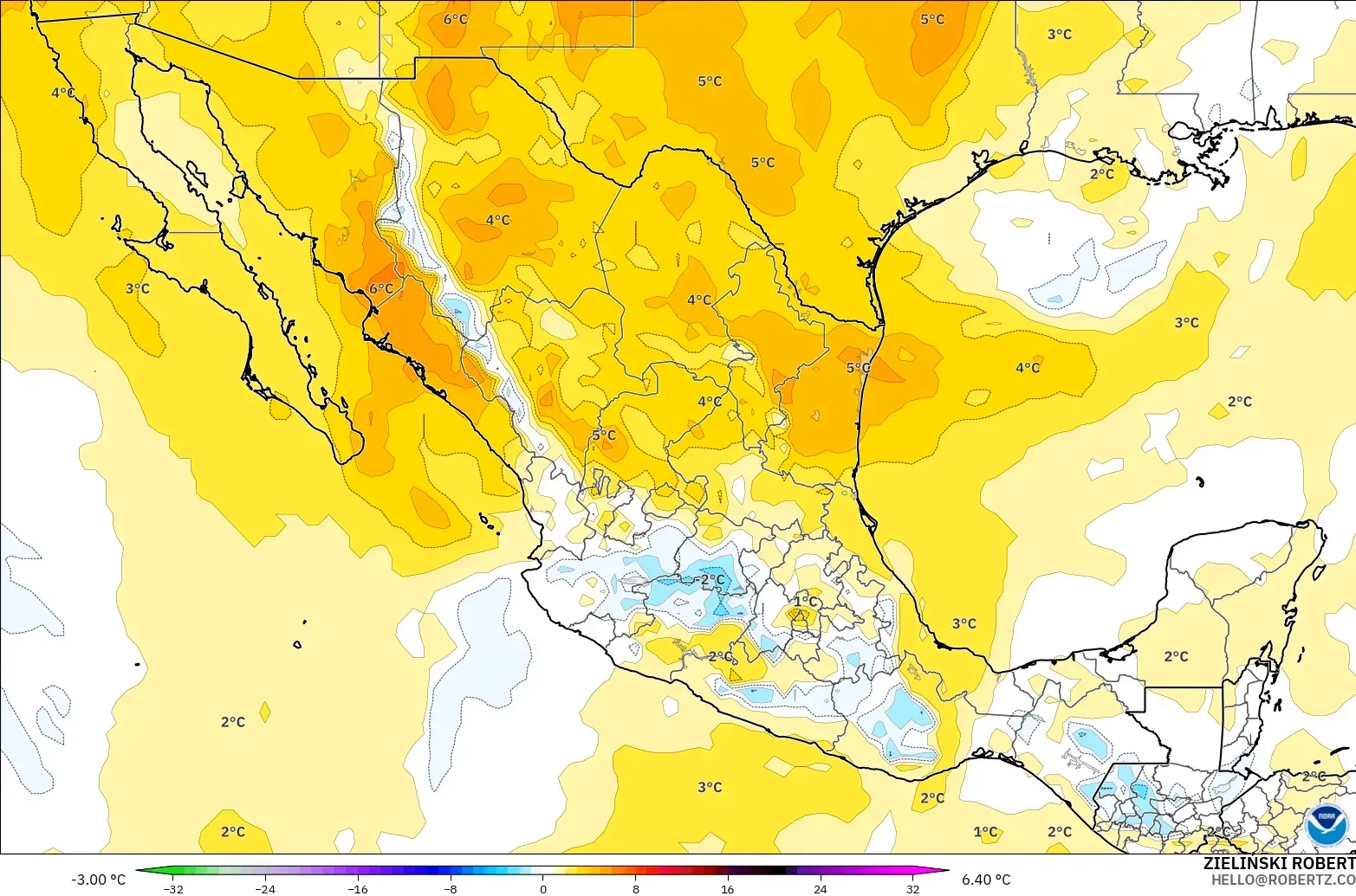 GFS modelo - México, Anomalía de temperatura a 850 hPa