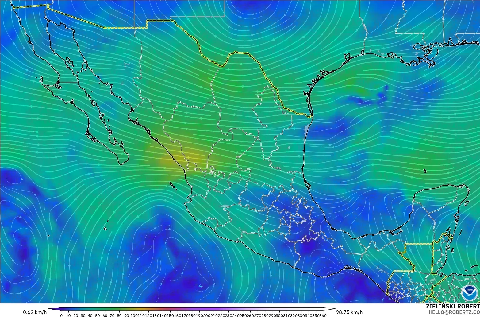 GFS modelo - México, Viento a 300 hPa (corriente en chorro)