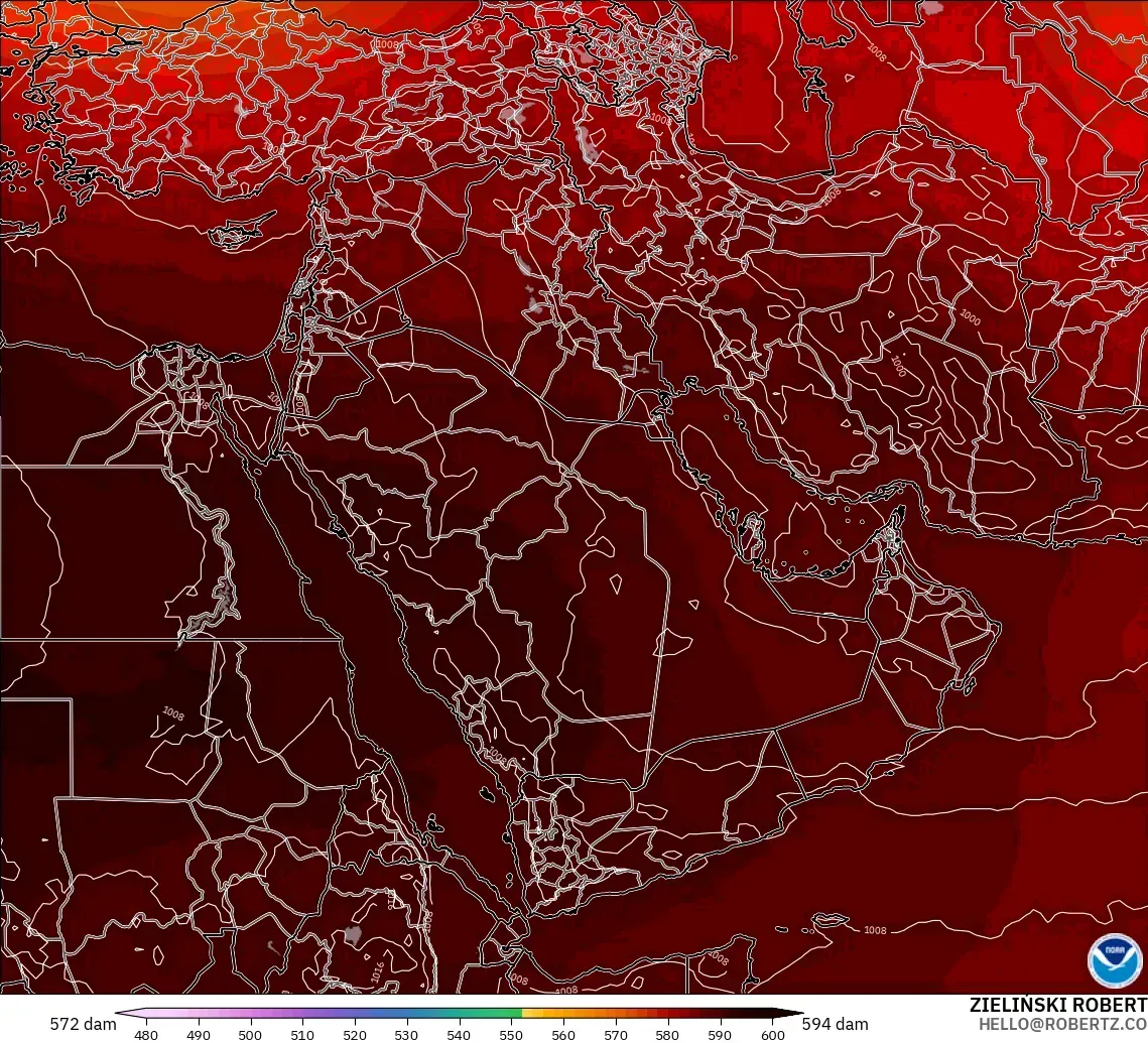 GFS modelo - Oriente Medio, Altura geopotencial a 500 hPa