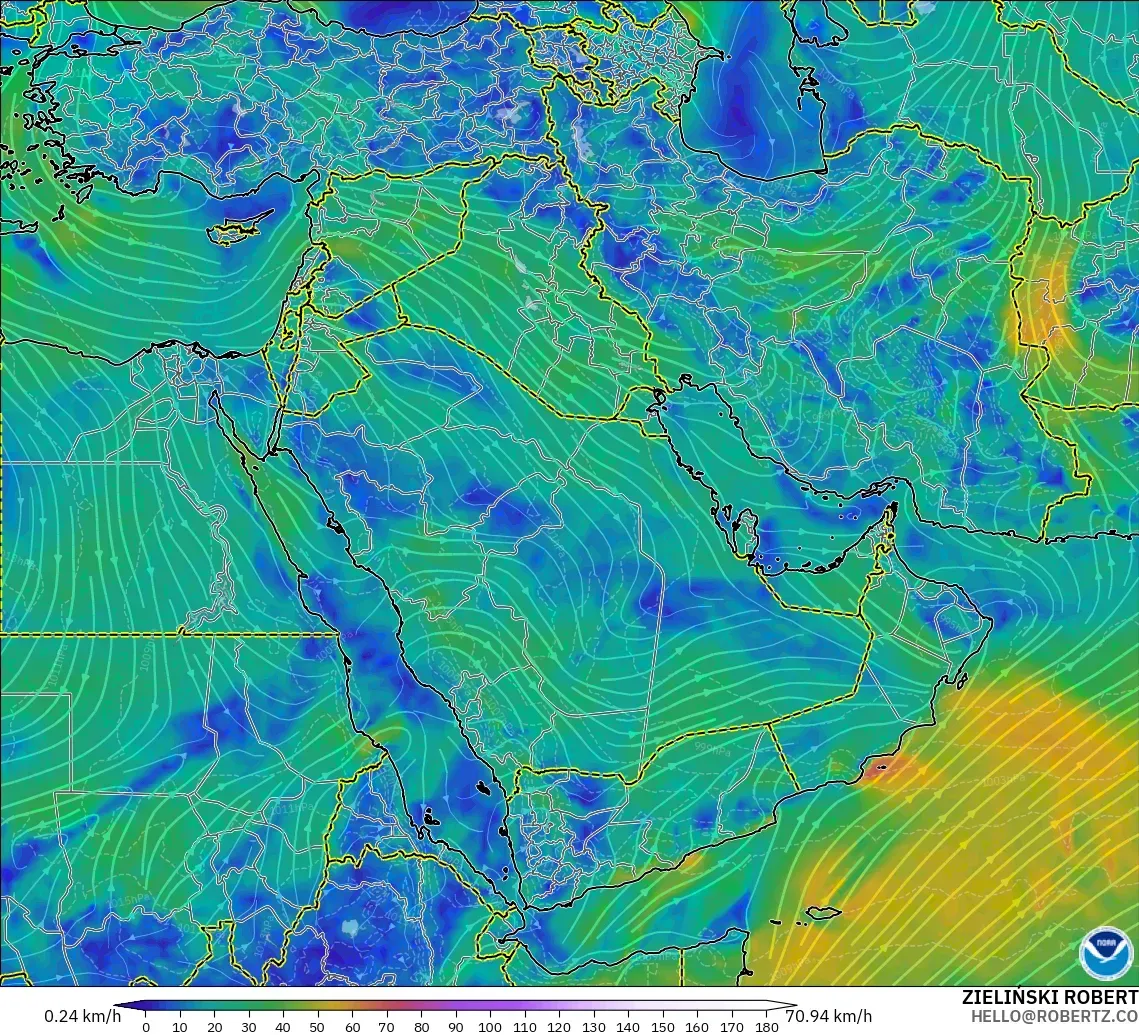 GFS modelo - Oriente Medio, Viento a 10 m