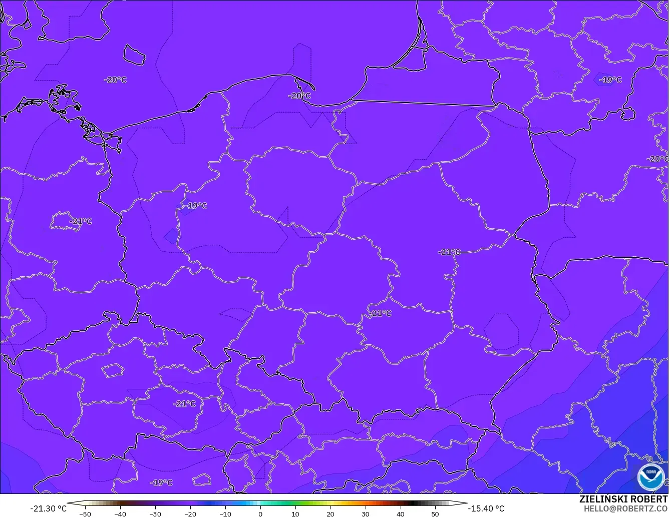 GFS modelo - Polonia, Temperatura a 500 hPa