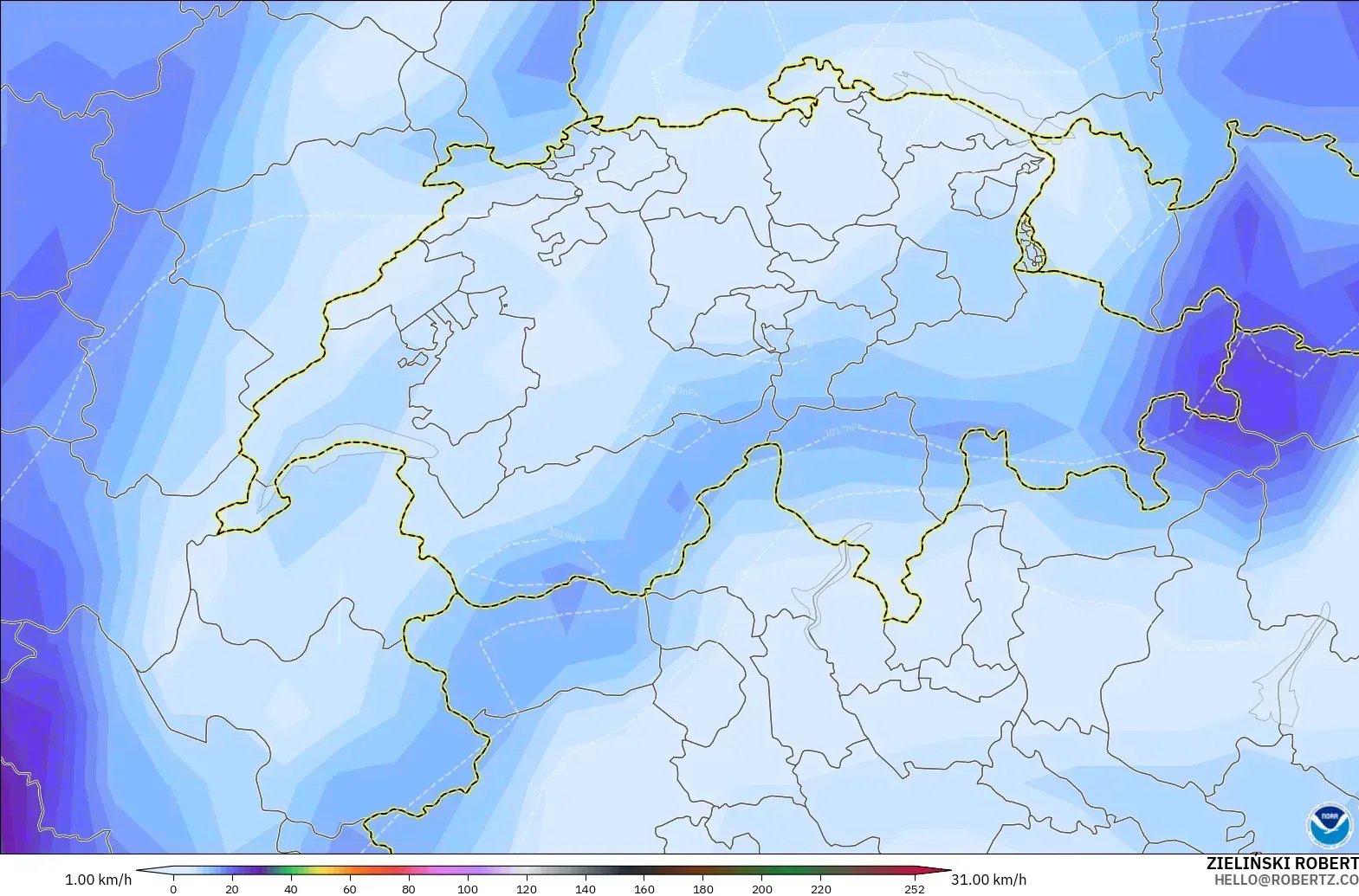 GFS modelo - Suiza, Ráfagas de viento