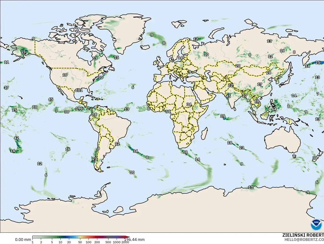 GFS modelo - Mundo, Acumulación de precipitación