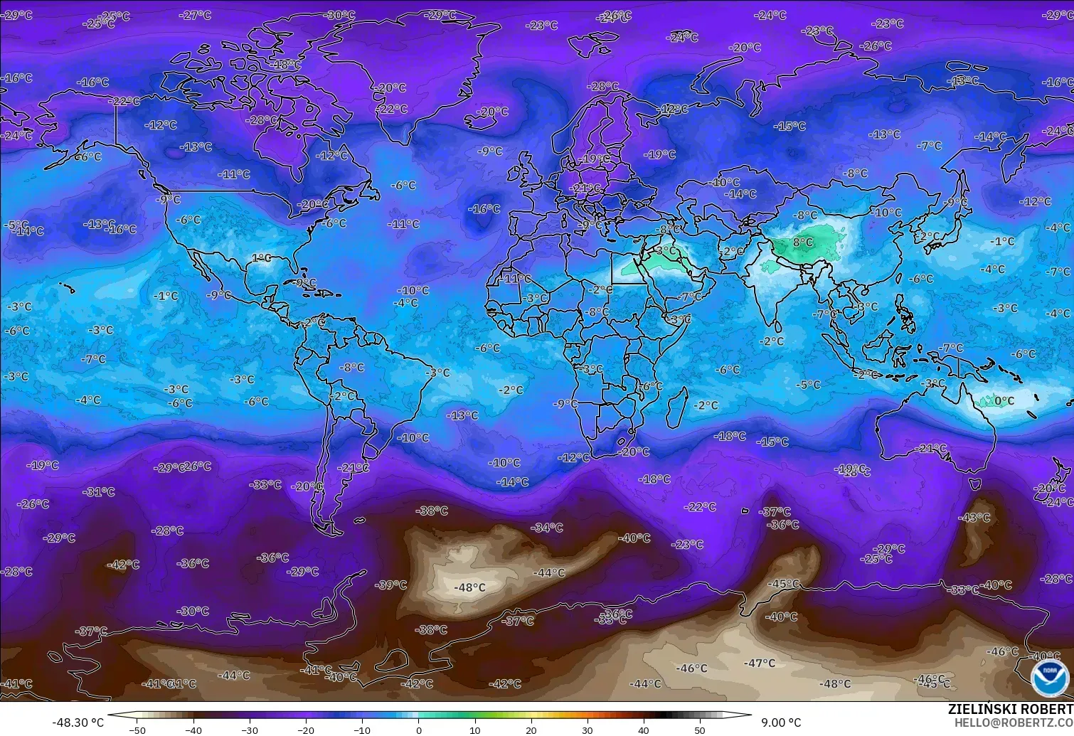 GFS modelo - Mundo, Temperatura a 500 hPa