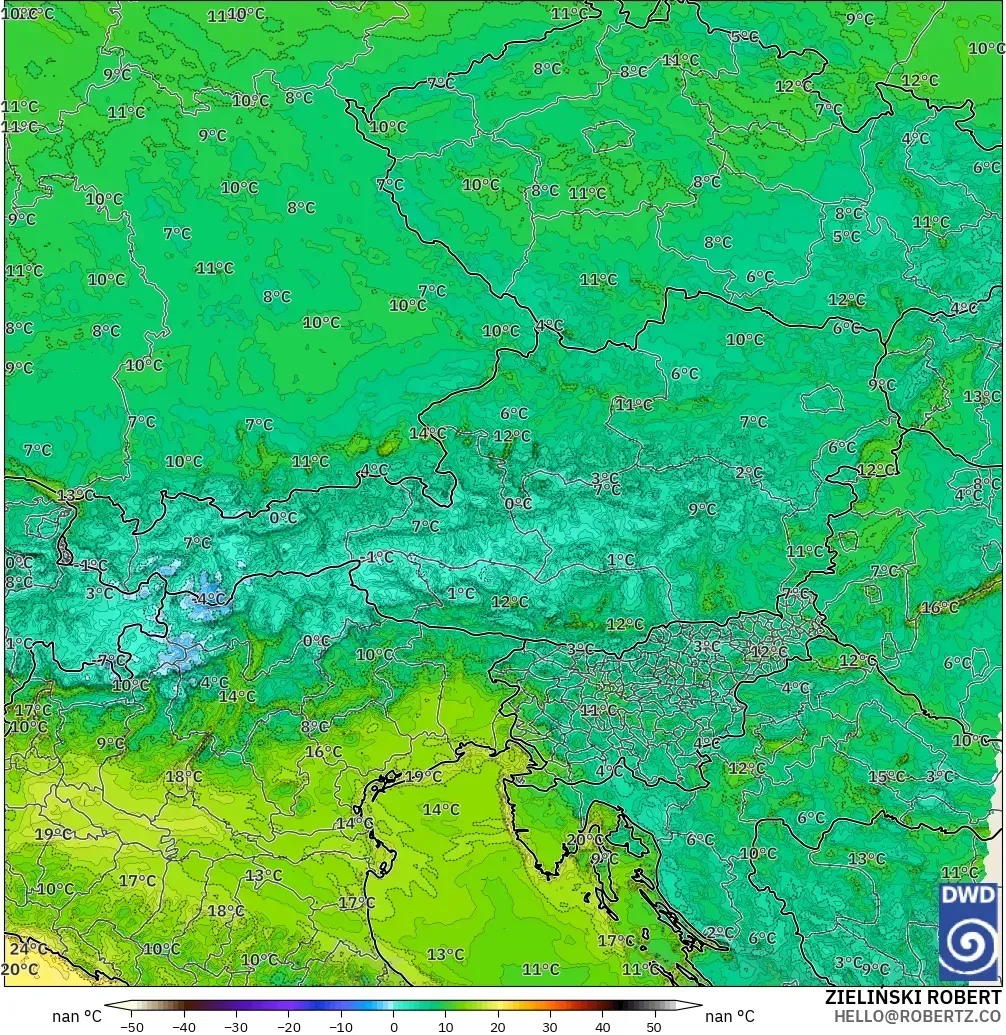 ICON Alemania 2 km modelo - Austria, Punto de rocío a 2 m