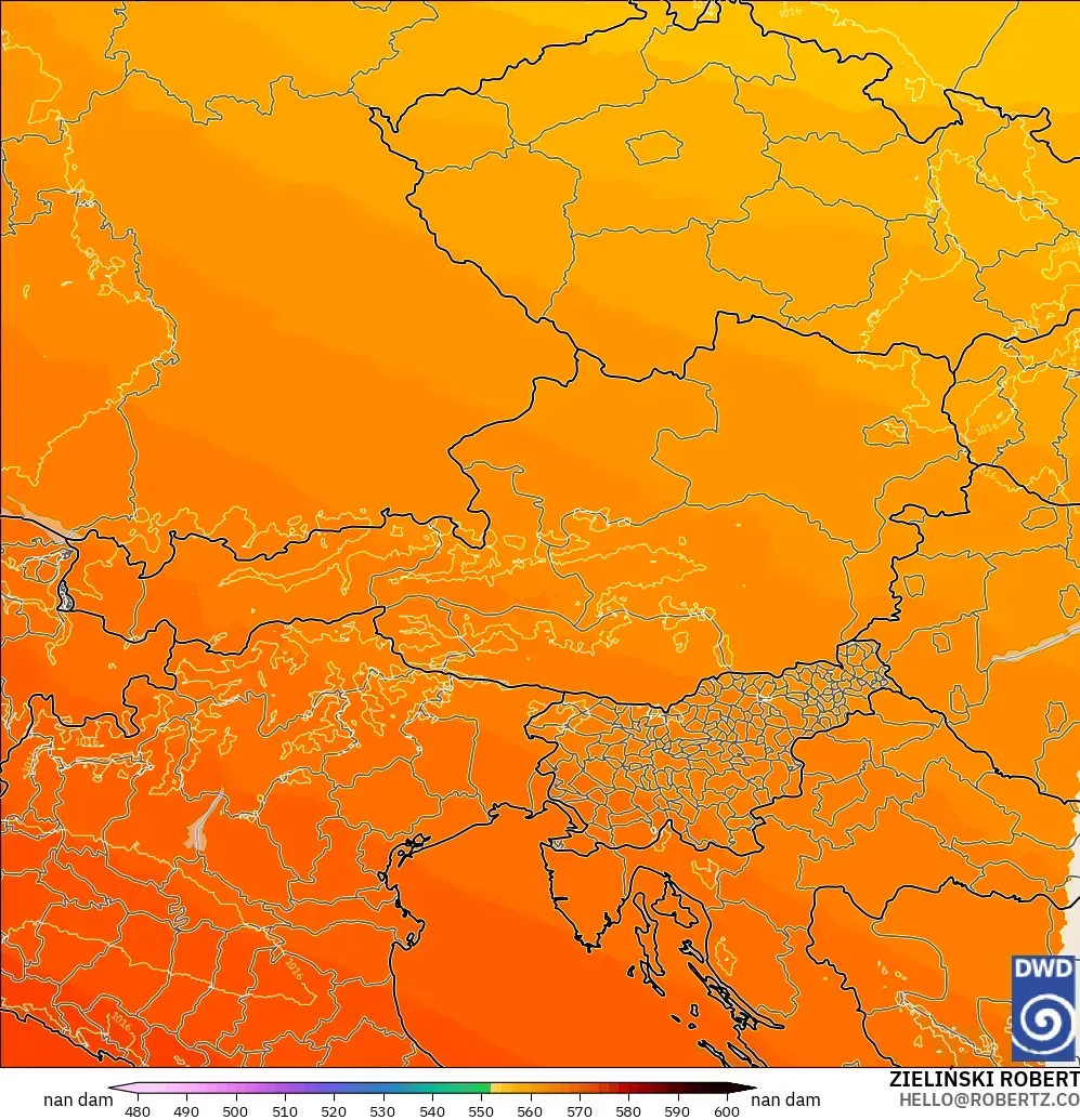 ICON Alemania 2 km modelo - Austria, Altura geopotencial a 500 hPa