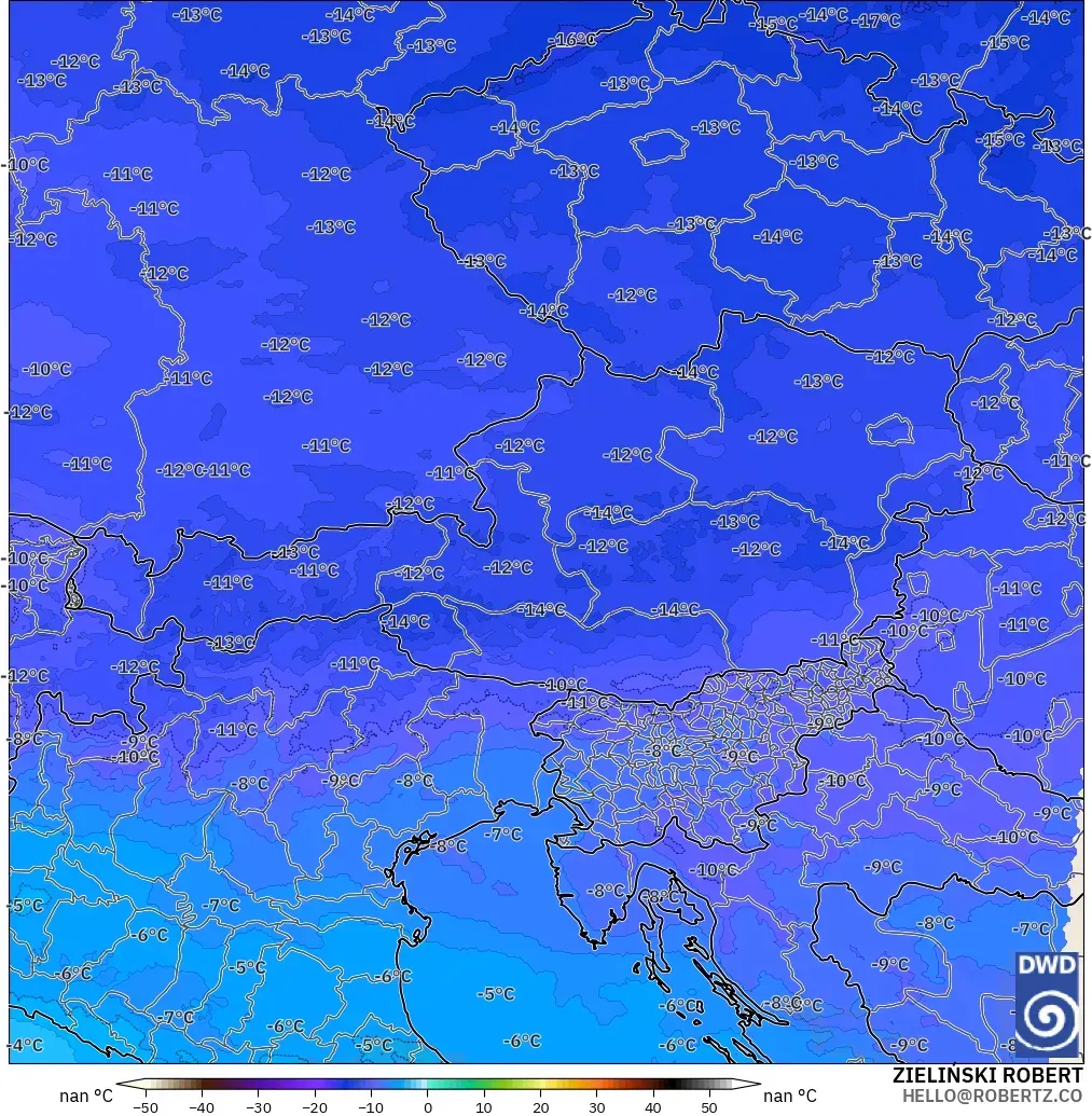 ICON Alemania 2 km modelo - Austria, Temperatura a 500 hPa