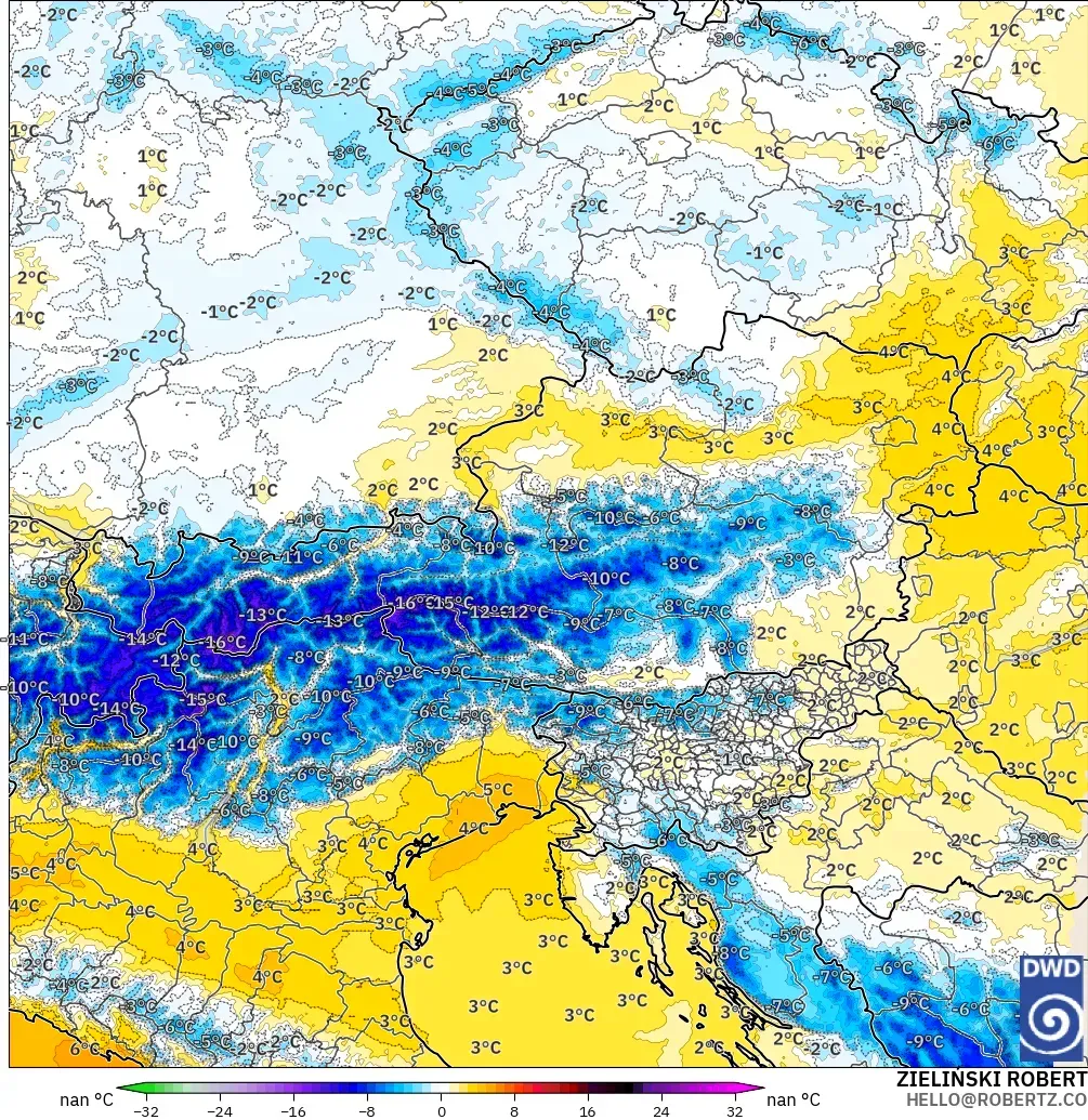 ICON Alemania 2 km modelo - Austria, Anomalía de temperatura a 850 hPa
