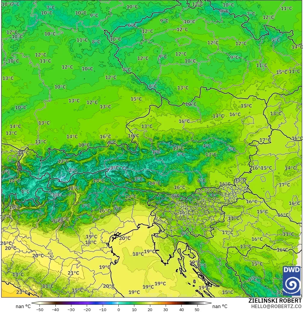 ICON Alemania 2 km modelo - Austria, Temperatura a 850 hPa