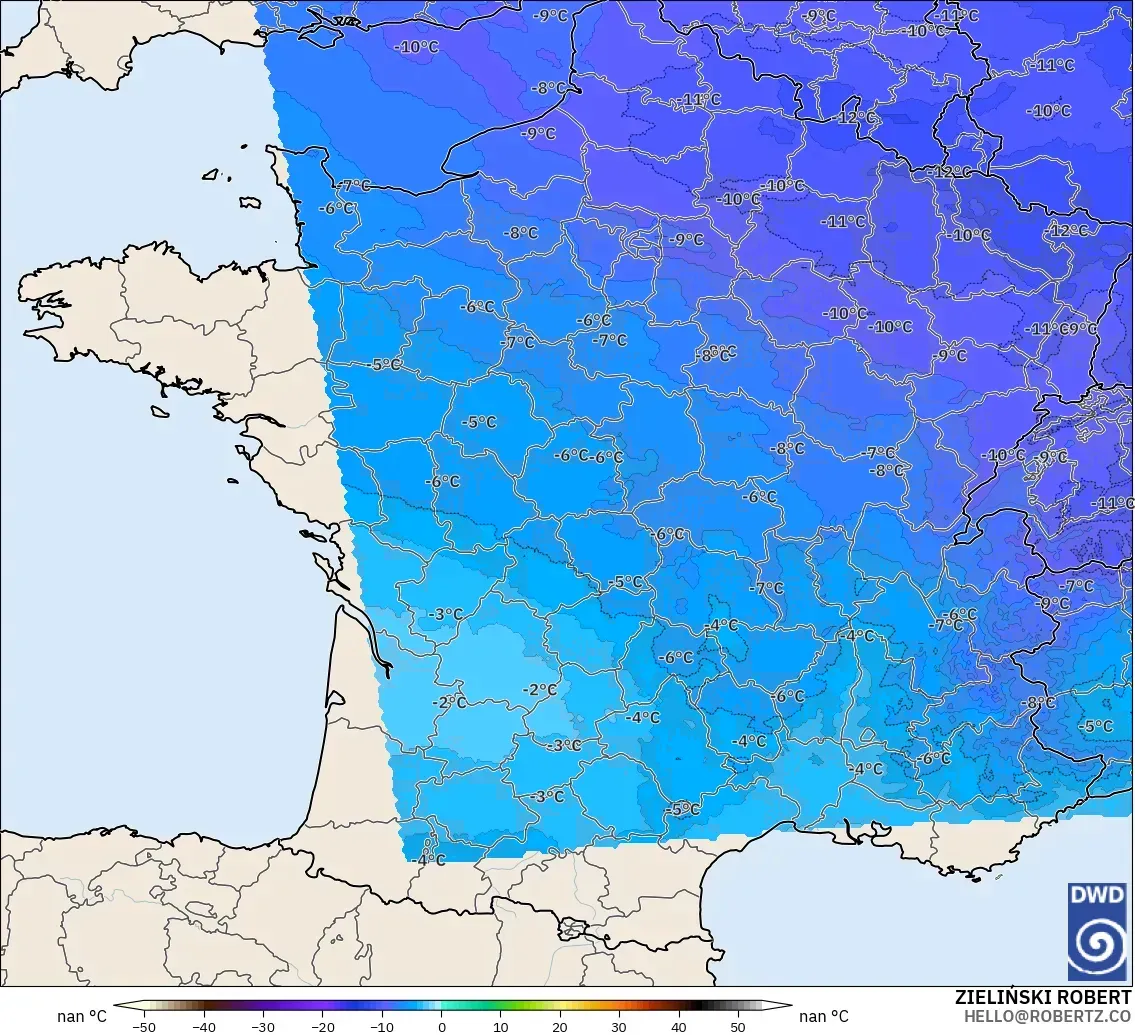 ICON Alemania 2 km modelo - Francia, Temperatura a 500 hPa