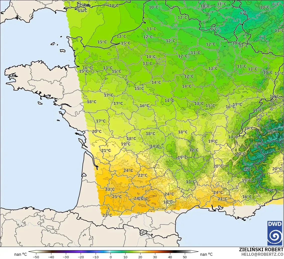 ICON Alemania 2 km modelo - Francia, Temperatura a 850 hPa