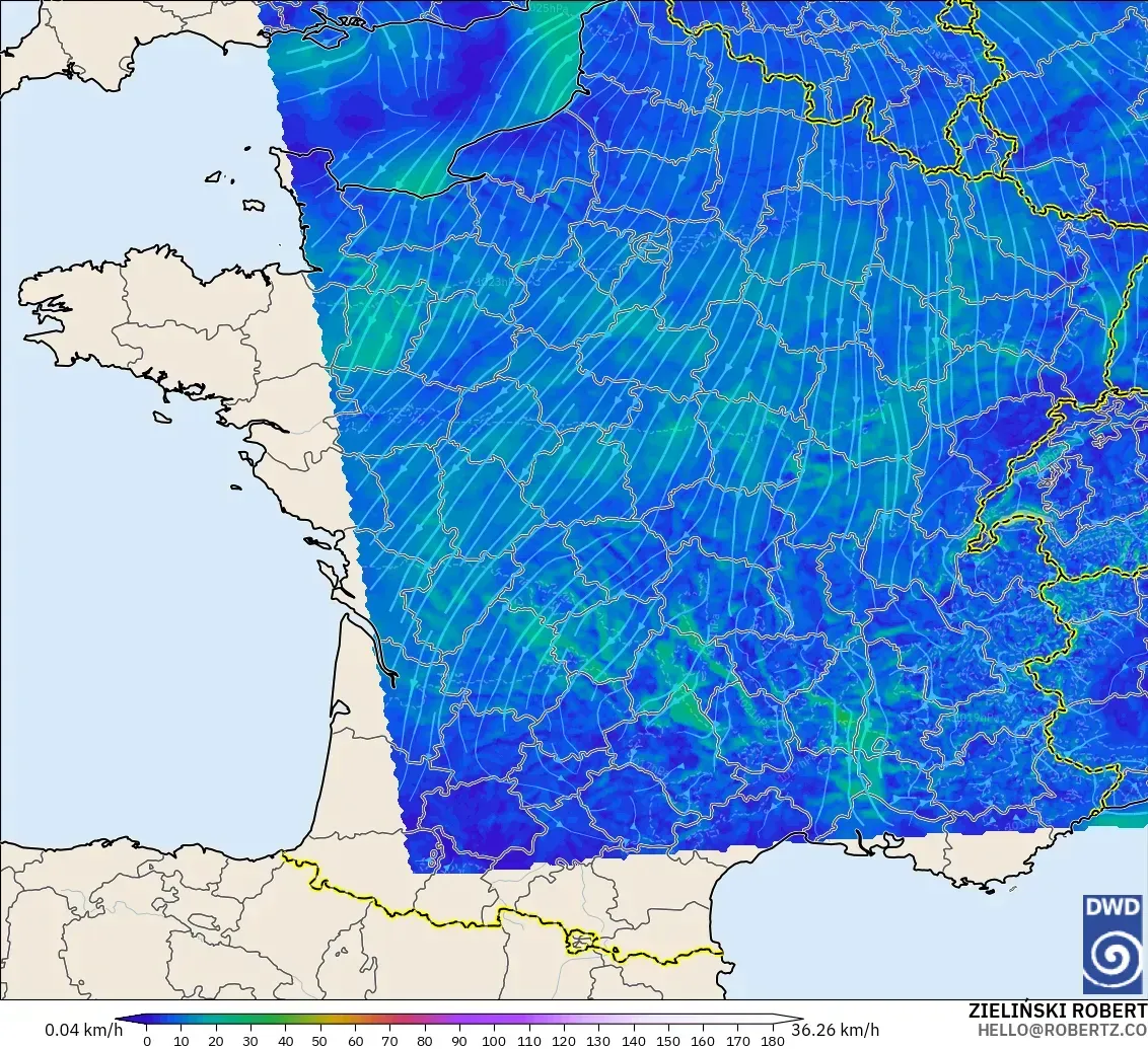 ICON Alemania 2 km modelo - Francia, Viento a 10 m