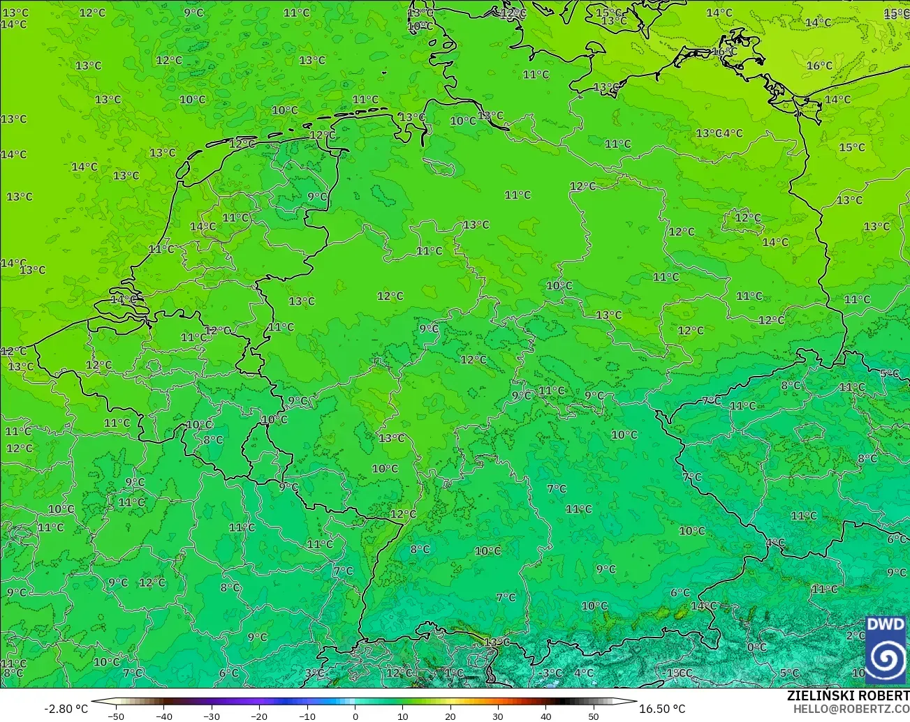 ICON Alemania 2 km modelo - Alemania, Punto de rocío a 2 m