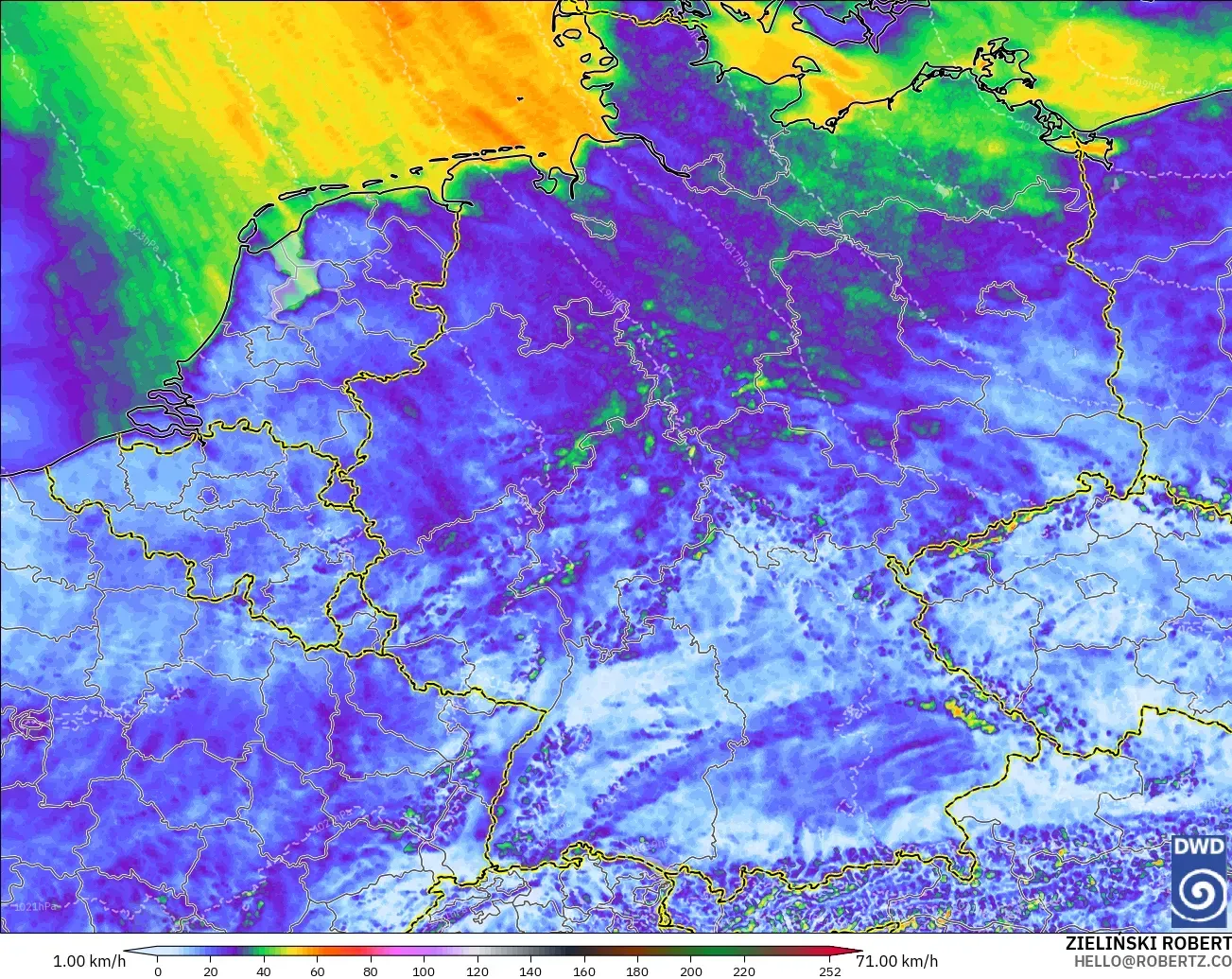 ICON Alemania 2 km modelo - Alemania, Ráfagas de Viento Máximas