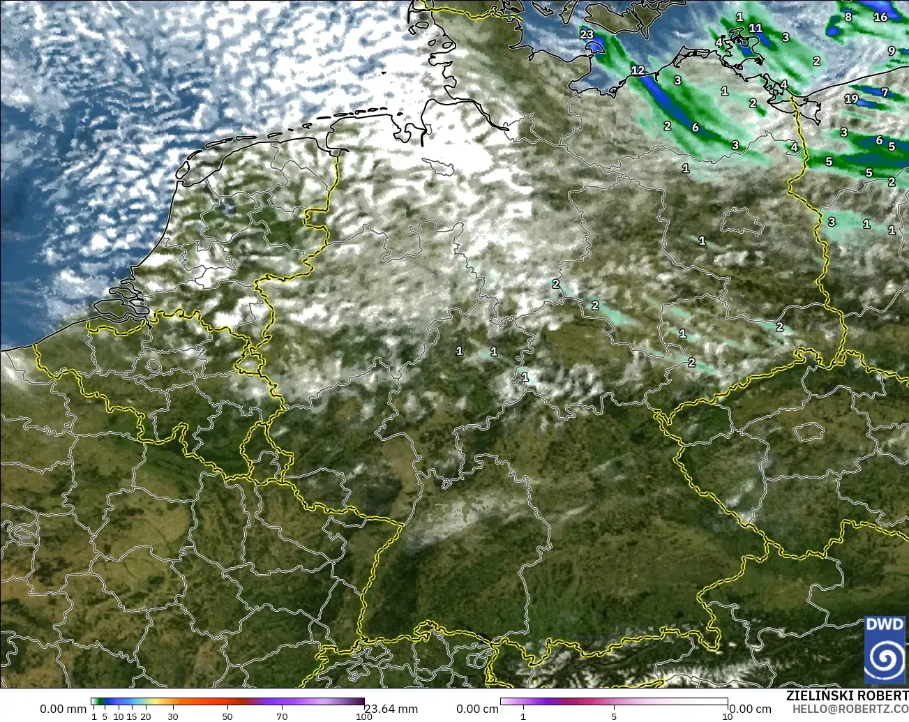 ICON Alemania 2 km modelo - Alemania, Precipitación, nubes y presión