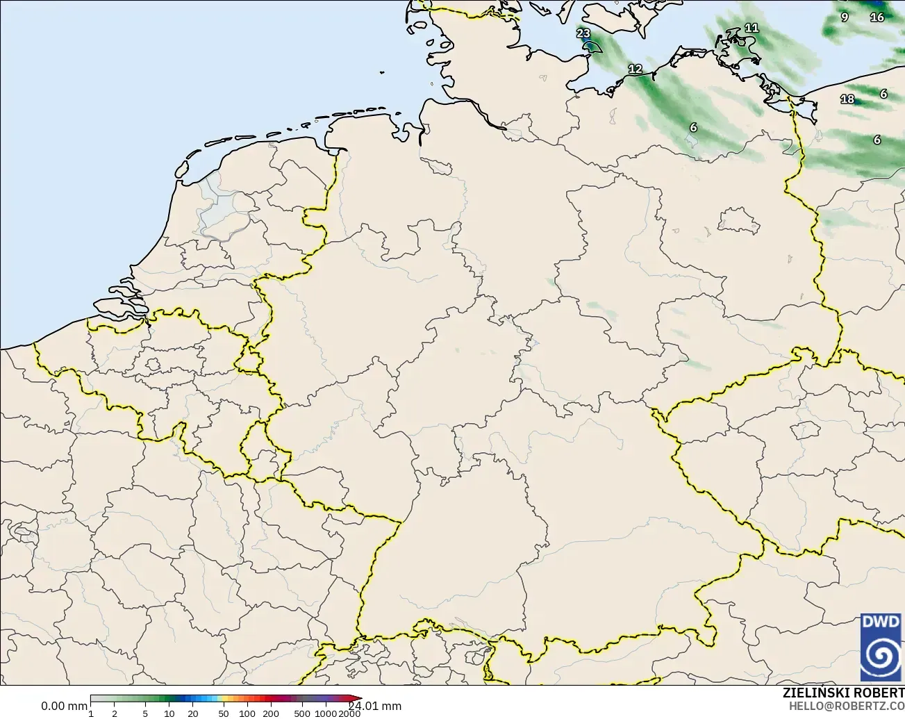 ICON Alemania 2 km modelo - Alemania, Acumulación de precipitación