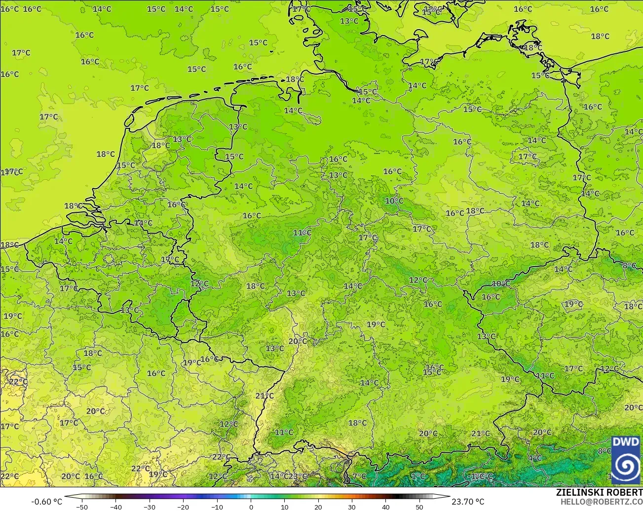 ICON Alemania 2 km modelo - Alemania, Temperatura a 2 m