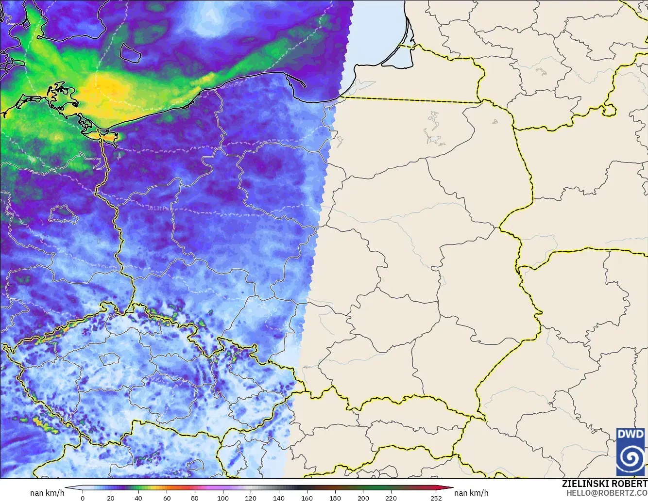 ICON Alemania 2 km modelo - Polonia, Ráfagas de Viento Máximas