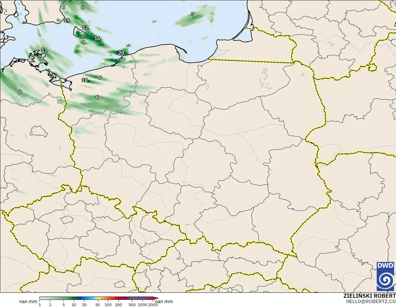 ICON Alemania 2 km modelo - Polonia, Acumulación de precipitación