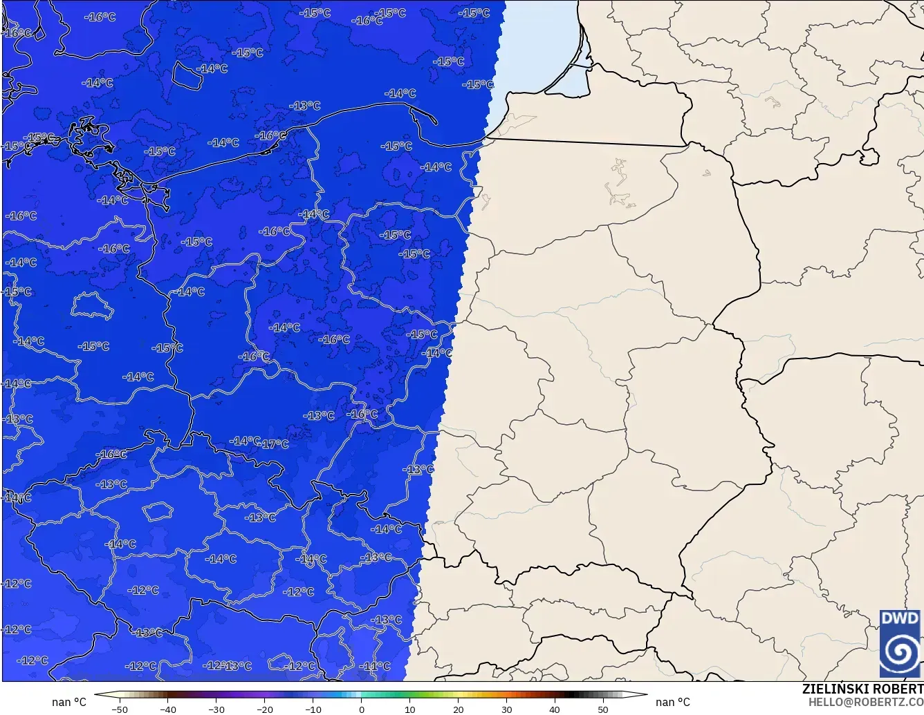 ICON Alemania 2 km modelo - Polonia, Temperatura a 500 hPa