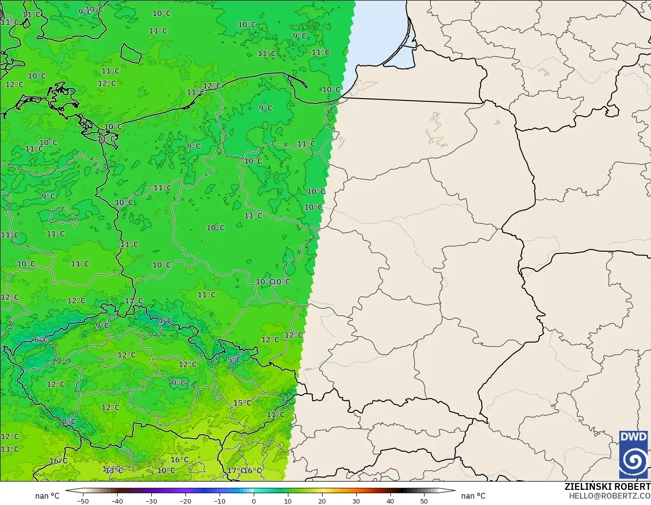 ICON Alemania 2 km modelo - Polonia, Temperatura a 850 hPa