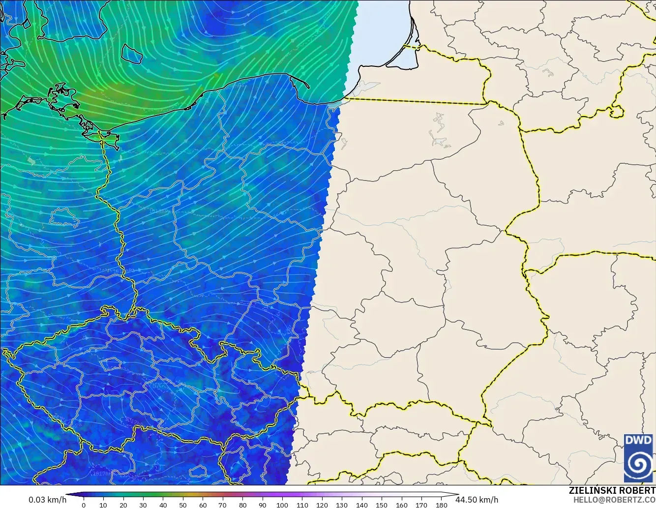 ICON Alemania 2 km modelo - Polonia, Viento a 10 m