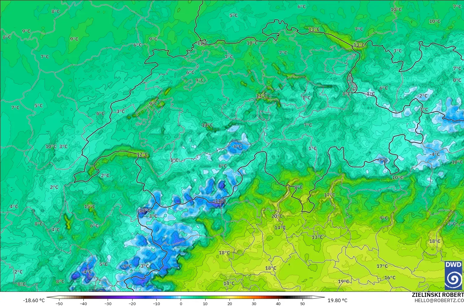 ICON Alemania 2 km modelo - Suiza, Punto de rocío a 2 m