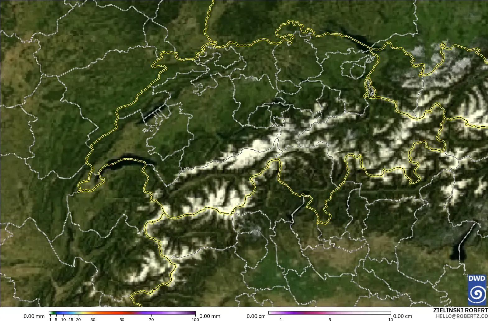 ICON Alemania 2 km modelo - Suiza, Precipitación, nubes y presión