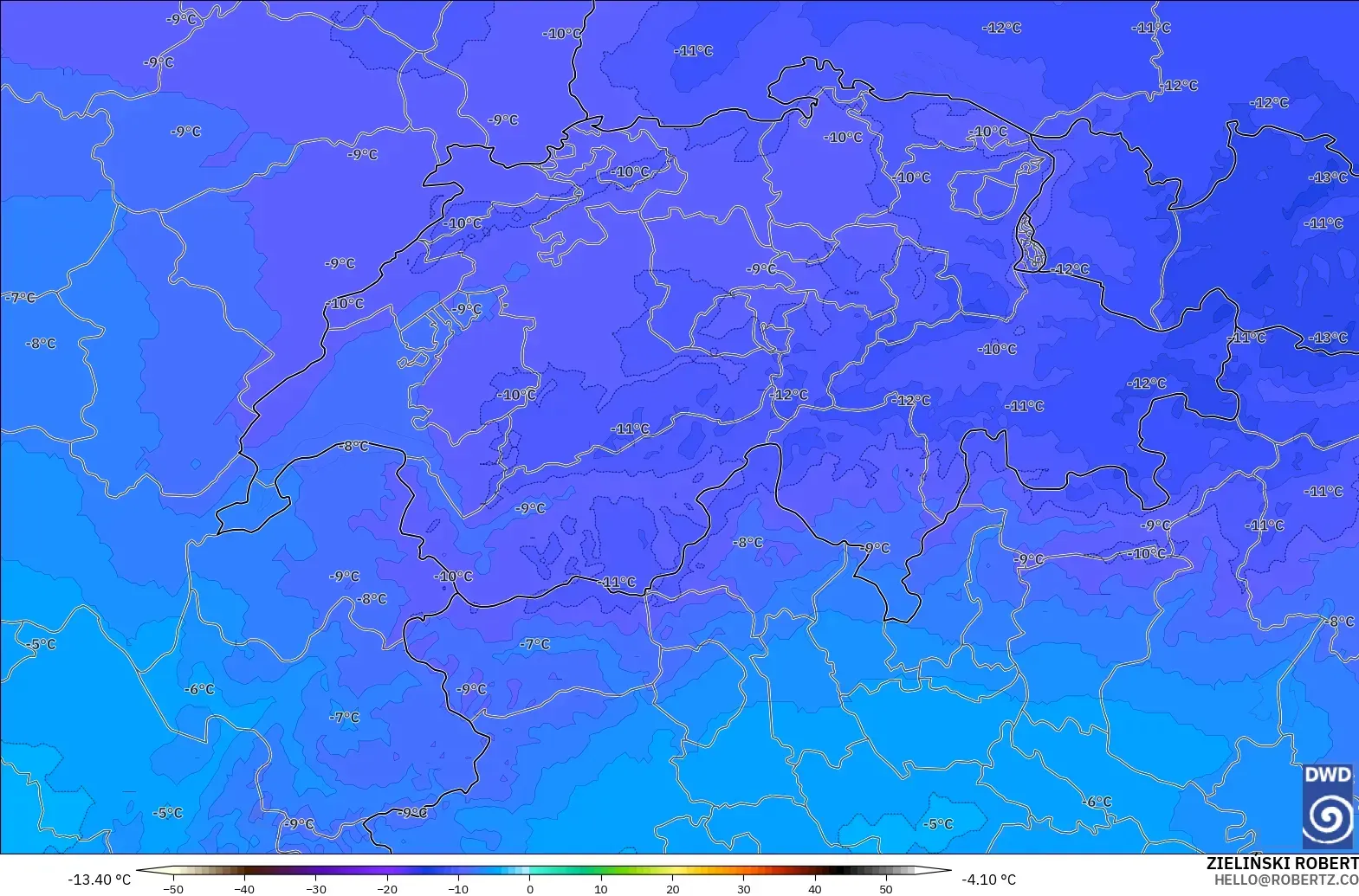 ICON Alemania 2 km modelo - Suiza, Temperatura a 500 hPa