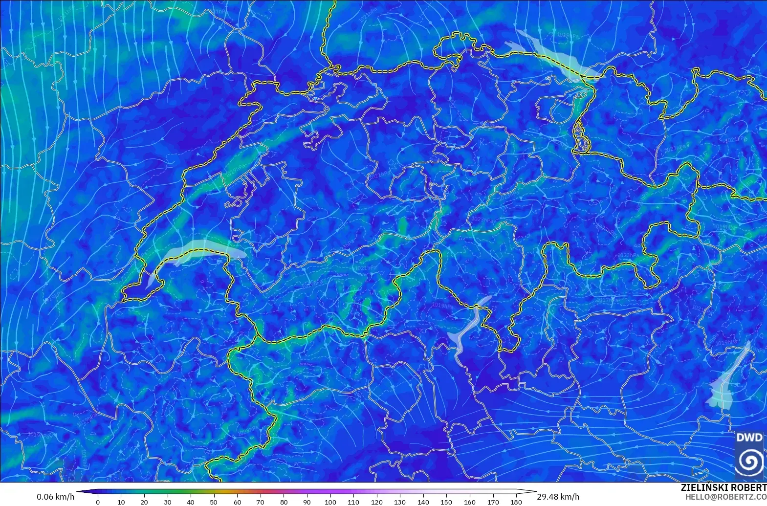 ICON Alemania 2 km modelo - Suiza, Viento a 10 m