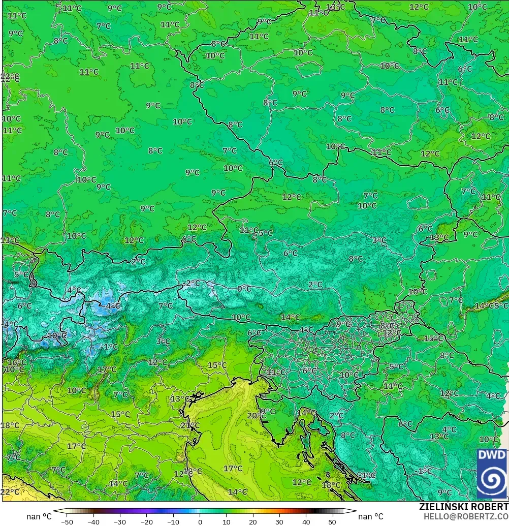 ICON Alemania 2 km modelo - Austria, Punto de rocío a 2 m