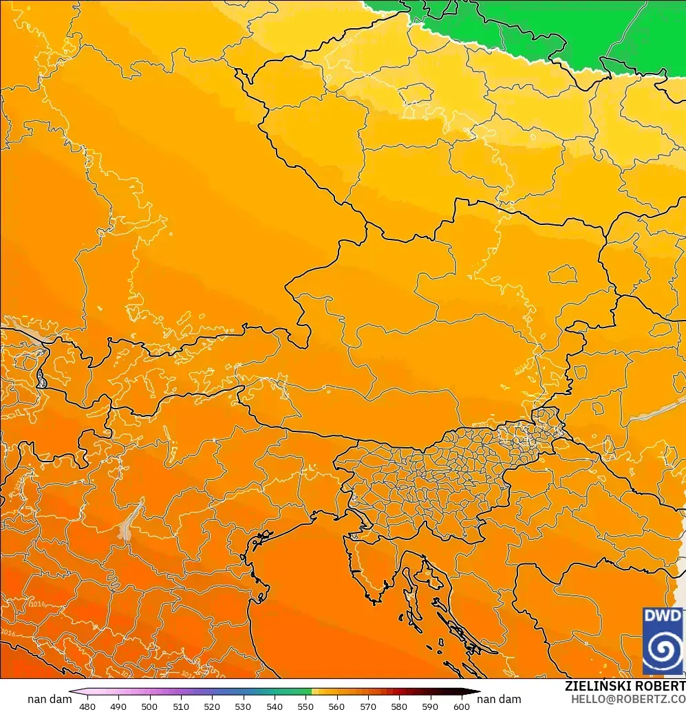 ICON Alemania 2 km modelo - Austria, Altura geopotencial a 500 hPa