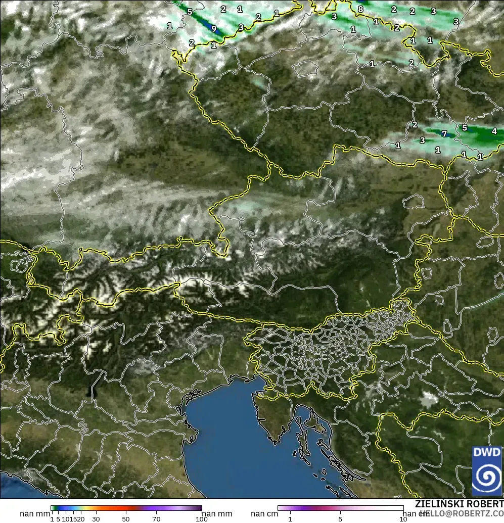 ICON Alemania 2 km modelo - Austria, Precipitación, nubes y presión